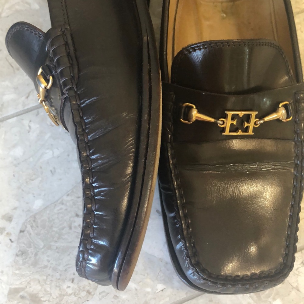 Escada patent leather brown loafers